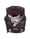 Diamond Plate Genuine Leather Motorcycle Vest with 14 Patches