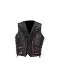 Diamond Plate Genuine Leather Motorcycle Vest with 14 Patches