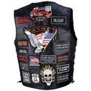 Diamond Plate Rock Design Genuine Leather Biker Vest w/ 42 Patches - Large