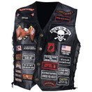 Diamond Plate Rock Design Genuine Leather Biker Vest w/ 42 Patches - Large