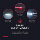 NEBO Larry-Trio Rechargeable Work Light: features a 300 lumen work light, 200 lumen spot light, less than 5mW red laser; equipped with magnetic base; battery and cable included - 6868 BLACK