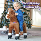 PonyCycle Authentic Riding Horse Toddler Ride on Toys for Boys (with Brake/ 30" Height/ Size 3 for Age 3-5) Mechanical Pony Ride Plush Brown Ux324