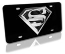 Superman Silver 3D Black License Plate - All Metal