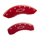 MGP Caliper Covers (14234SBOWRD) 'Bowtie' Engraved Front and Rear Caliper Cover with Red Powder Coat Finish and Silver Characters, (Set of 4)