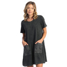 Jess & Jane Mineral Washed 100% Cotton Slub Dress w/ Linen Pockets Black Large