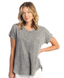 Jess & Jane Mineral Washed 100% Cotton Sleeves Top M91-MID Midnight 1X