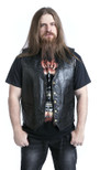 Giovanni Navarre Italian Stone Design Leather Biker Vest - Black - Large 