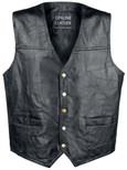 Giovanni Navarre Italian Stone Design Leather Biker Vest - Black, Large 