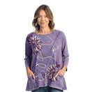 Jess & Jane Mineral Washed 100% Cotton Slub Patch Pockets Tunic Top Purple