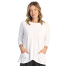 Jess & Jane Mineral Washed 100% Cotton Slub Patch Pockets Tunic Top White