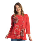 Jess & Jane Mineral Washed 100% Cotton Slub Layered Tunic Carmen Scarlett Medium