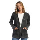 Jess & Jane Mineral Washed 100% Cotton Fleece Open Cardigan Black 