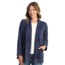 Jess & Jane Mineral Washed 100% Cotton Fleece Open Cardigan Denim 