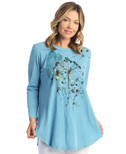 Jess & Jane 100% Cotton 3/4 Sleeve Tunic Top Carribean Blue Whimsical Large