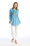 Jess & Jane 100% Cotton 3/4 Sleeve Tunic Top Carribean Blue Whimsical 1X