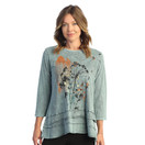 Jess & Jane Mineral Washed 100% Cotton Slub Layered Tunic Teal Whimsical 2X