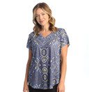 Jess & Jane Pop Art Dolman Cap Sleeve Top 60-1678 Blue Moon Large