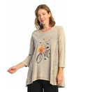 Jess & Jane Print Wavy Contrast Mineral Washed Tunic Romantique Beige Small