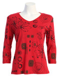 Jess & Jane Mia Cotton Tee Shirt Top 15-1627 Oatmeal RED