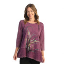 Jess & Jane 100% Cotton Asymmetric Tunic with Wavy Contrast Plum Pinball Large