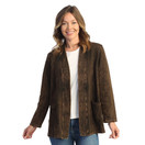 Jess & Jane 100% Cotton Fleece Cardigan with Contrast Patch Pockets Chocolate 1X