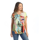 Jess & Jane V-neck Dolman Cap Sleeve Top 60-1512 Pop Art 3X
