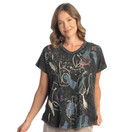 Jess & Jane Mineral Washed 100% Cotton Slub Short-Sleeve Top BLK Tiffany Medium