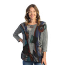 Jess & Jane Mineral 100% Cotton Slub Tunic Top Contrast Spotty Gray 3X