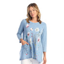 Jess & Jane 100% Cotton Pocket Tunic w/ Linen Contrast Cornflower Blue Small	