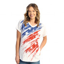 Jess & Jane V Neckline Short Sleeve Top - M91 | Large, Americana White