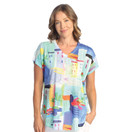 Jess & Jane Pop Art Dolman Cap Sleeve Top - 60-1512 - Medium, Santorini