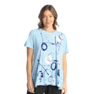 Jess & Jane Print Layered Short Sleeve Top M82 (2X, Balboa Ice Blue)