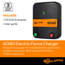 Gallagher M360 Electric Fence Charger | Powers Up to 55 Miles / 250 Acres of Clean Fence | ​3.6 Joules, 110 Volt Energizer, Added Power Reserve | Unbeatable Reliability | Easy Installation