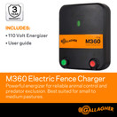 Gallagher M360 Electric Fence Charger | Powers Up to 55 Miles / 250 Acres of Clean Fence | ​3.6 Joules, 110 Volt Energizer, Added Power Reserve - Unbeatable Reliability | Easy Installation