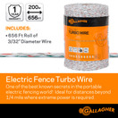 Gallagher Electric Fence Turbo Wire | 9 Mixed Metal Strands for 40x More Conductivity and Extreme Power | Ideal for Long Portable Fences | UV, Rust Resistant | 3/32" Diameter Turbowire | 656 Foot