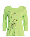 Jess & Jane Busy Bees Floral Print Cotton Top 14-1457 (1X, Lime)