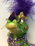 December Diamonds Glass Ornament - Mrs. Crocodile with Mask, Mardi Gras Theme