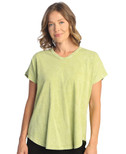 Jess & Jane V Neckline Short Sleeve Top - M91, Cactus Solid