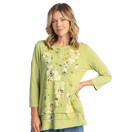 Jess & Jane Floral Print Layered Tunic Top - 1X, Bora Bora Cactus