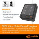 Gallagher S12 Solar Electric Fence Charger | Powers Up to 4 Miles / 18 Acres of Fence | Solar Lithium Technology, 0.12 Stored Joule Energizer | Built-in Earthing | Portable and Super Tough