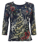 Jess & Jane "Christmas Joy" Cotton Top in Black 14-1077 - 1X, Black