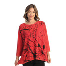 Jess & Jane Women's Coloring Mineral Washed Patch Pocket Cotton Tunic, Scrolls Red