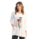 Jess & Jane Mineral Washed Tunic with Linen Contrast - 1X, Tulips White