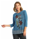 Jess & Jane Women's Playtime Mineral Washed Cotton Georgette Contrast Tunic Top (Large, Patches Sapphire Blue)