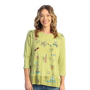 Jess & Jane Women's Playtime Mineral Washed Cotton Georgette Contrast Tunic Top, Festive Cactus