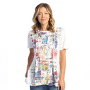 Jess & Jane Print Layered Short Sleeve Top M82 (3X, Bon Voyage White