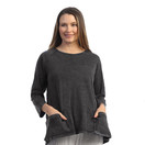 Jess & Jane Women's Coloring Mineral Washed Patch Pocket Cotton Tunic, Solid Black