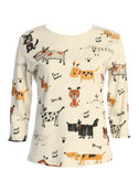 Jess & Jane Critters Dog Lovers Print Cotton Top 14-1442 (Oatmeal)
