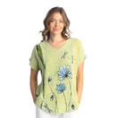 Jess & Jane Mineral Washed Gauze Short Sleeve Top M104 (1X, Cherish Cactus)