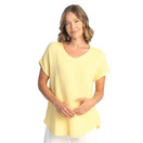 Jess & Jane Mineral Washed Gauze Short Sleeve Top M104 (2X, Sunflower)